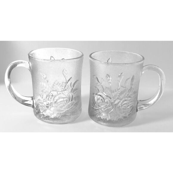 PASARI Crystal LIVIA INDONESIA Rose Frosted Glass Coffee Cup Set Of 2 - Picture 1 of 9